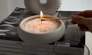 Natural sand candle from The Candle Dust - rustic handmade decoration with visible grain texture
