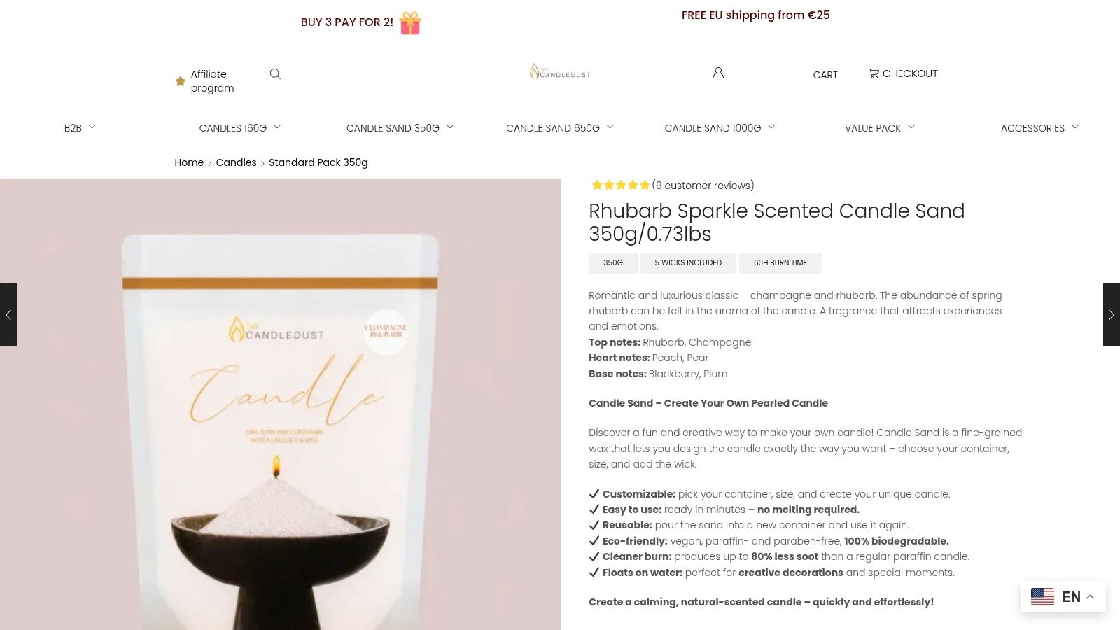 Screenshot from https://thecandledust.com/shop/candles/refill-pack-for-glass-candle/rhubarb-sparkle-330g-refill-pearled-candle/