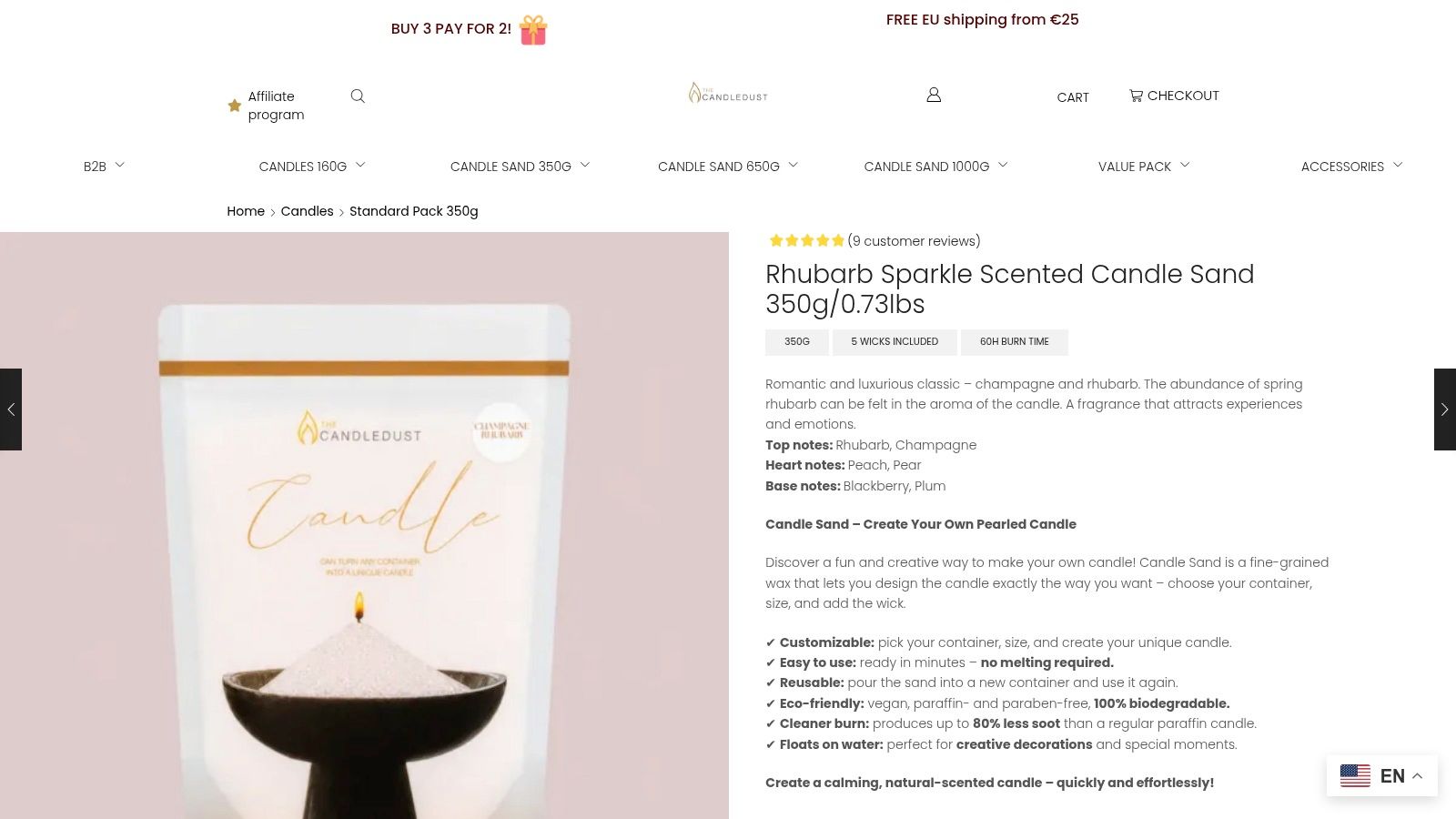 Screenshot from https://thecandledust.com/shop/candles/refill-pack-for-glass-candle/rhubarb-sparkle-330g-refill-pearled-candle/